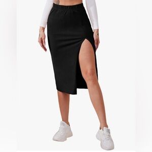 Black High Slit Midi